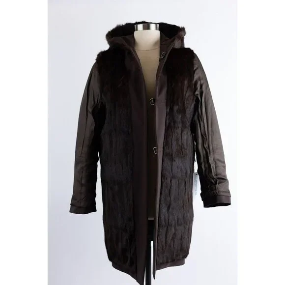 $5,900 Prada Fur Lined Coat SZ 44 Large Brown/Purple MINT